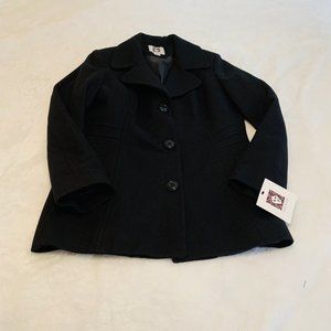 Anne Klein NWT Black Single Breasted Wool Blend Coat Size M